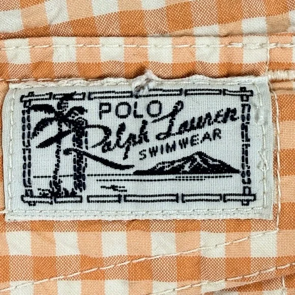 Polo Ralph Lauren Traveler Gingham Swim Trunk Shorts Men's M Orange 5.5" - Picture 12 of 16